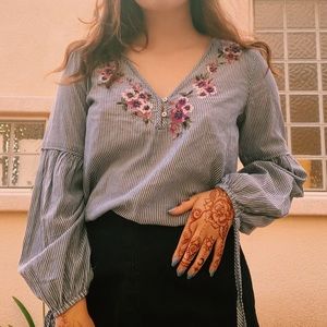 Striped, Floral Blouse